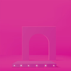 3d pink color podium with lighting and minimal pink wall scene Vector