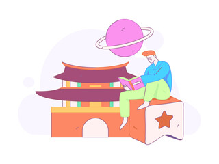 Holiday travel travel characters internet background vector hand drawn illustration
