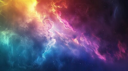 Naklejka premium Dynamic and colorful abstract art depicting a vibrant rainbow nebula, blending shades of blue, green, yellow, and red..