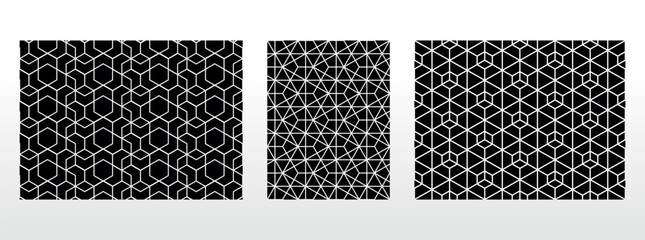 Geometric set of seamless black and white patterns. Simple vector graphics.