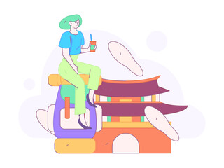 Holiday travel travel characters internet background vector hand drawn illustration
