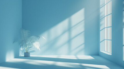 Obraz premium interior of a building blue empty room with light shining through a window 