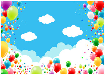 風船、空、イラスト、横、背景 © nana10n no AI