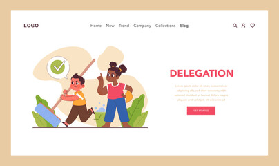 Child doing household chores web banner or landing page. Formation