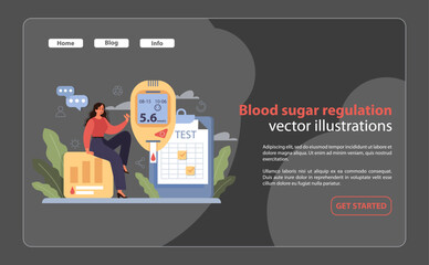Blood Sugar Regulation guide. A woman interacts with a glucose meter.