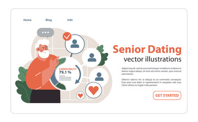 Senior man navigates online dating. Flat vector illustration