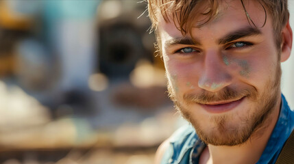 Fototapeta premium A man with a beard and a dirty face.