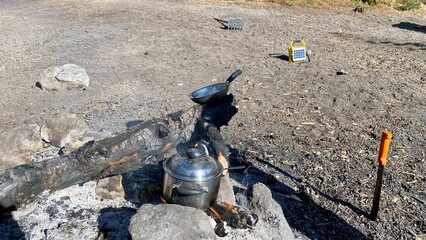 Nature photography at a campfire in the morning in the Nevado de Colima Mexico © mario