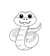 Coloring book. Smiling snake is crawling. Black and white snake. Vector.