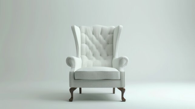 Classic white leather single sofa luxury home interior furniture. Isolated on a white background.