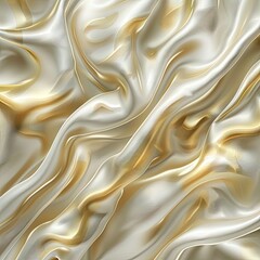 Fototapeta premium Close-up of luxurious golden silk fabric with flowing, wavy patterns, creating an elegant and opulent texture..