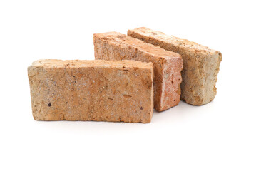 Solid clay bricks used for construction,Old red brick isolated on white background.
