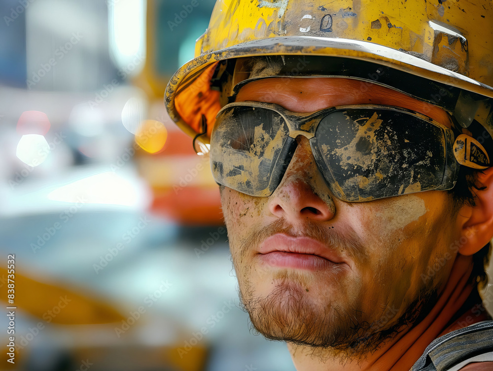 Canvas Prints A man wearing safety goggles and hard hat.