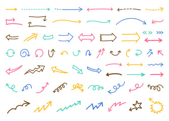 いろいろバリエーションの手書き矢印のセット_A set of hand-drawn arrow icons in various variations