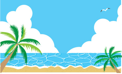 ヤシの木の生えたビーチのイラスト背景素材