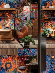 118 Office desk in Warsaw, historical motifs, modern tech, vibrant art style, intricate and bright