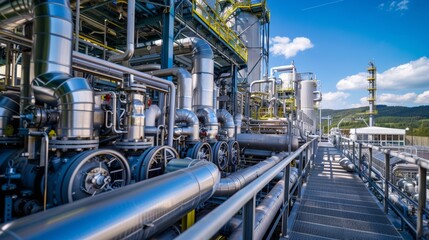 High-efficiency hydrogen production facility showcasing advanced industrial equipment and streamlined infrastructure.