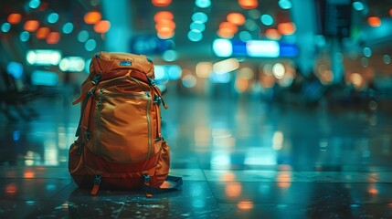 Traveler's Backpack at Airport with Ample Copy Space