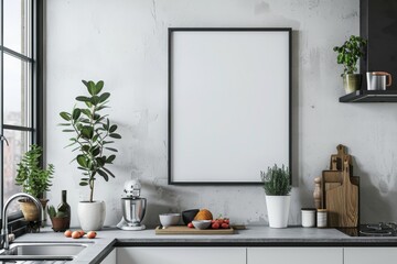 Poster mockup in scandinavian kitchen interior created with generative ai