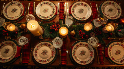 An elegant Christmas dinner table setting