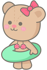 Kid hand drawn cute colorful happy bikini day cute bikini bear