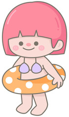 Kid hand drawn cute colorful happy bikini day cute girl