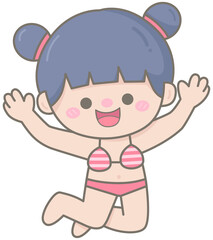 Kid hand drawn cute colorful happy bikini day happy jumping girl