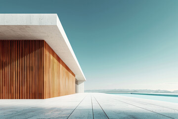 White Building on a blue sky backdrop.Modern concrete architecture.
