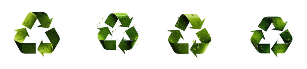 Obraz premium Set of recycling symbols made from grass texture cut out on a transparent background. Concept for recycling bottles or clothes. Design element on ecology theme