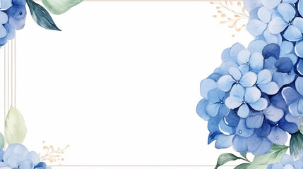 Elegant floral frame with watercolor blue flowers and green leaves, perfect for invitations, greeting cards, or decorative designs.
