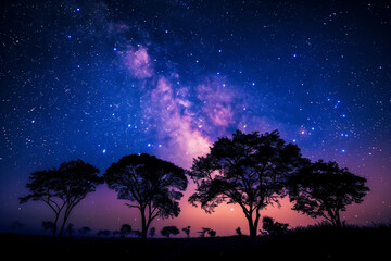 Naklejka premium Stunning Night Sky with Countless Stars and Visible Milky Way, Generative Ai