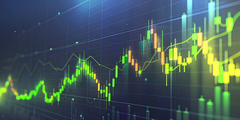 Stock trading chart, active trading. Acid green charts, servers, macro photography, hyperrealism, depth of field. 