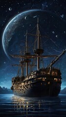 ship in the sea at night