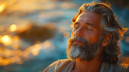 Gray Waves of Calm: Meditating Man on Ocean Shore