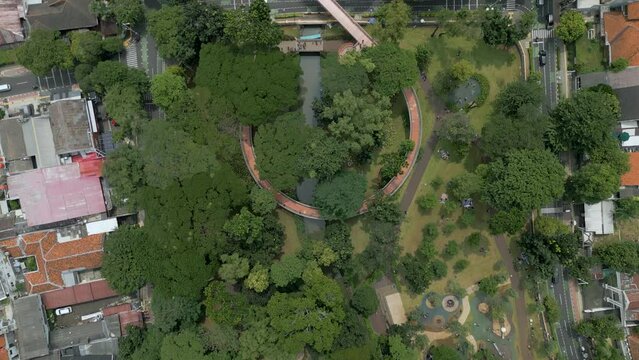 Aerial view of Infinity Link Bridge at Tebet eco park Jakarta, Indonesia.