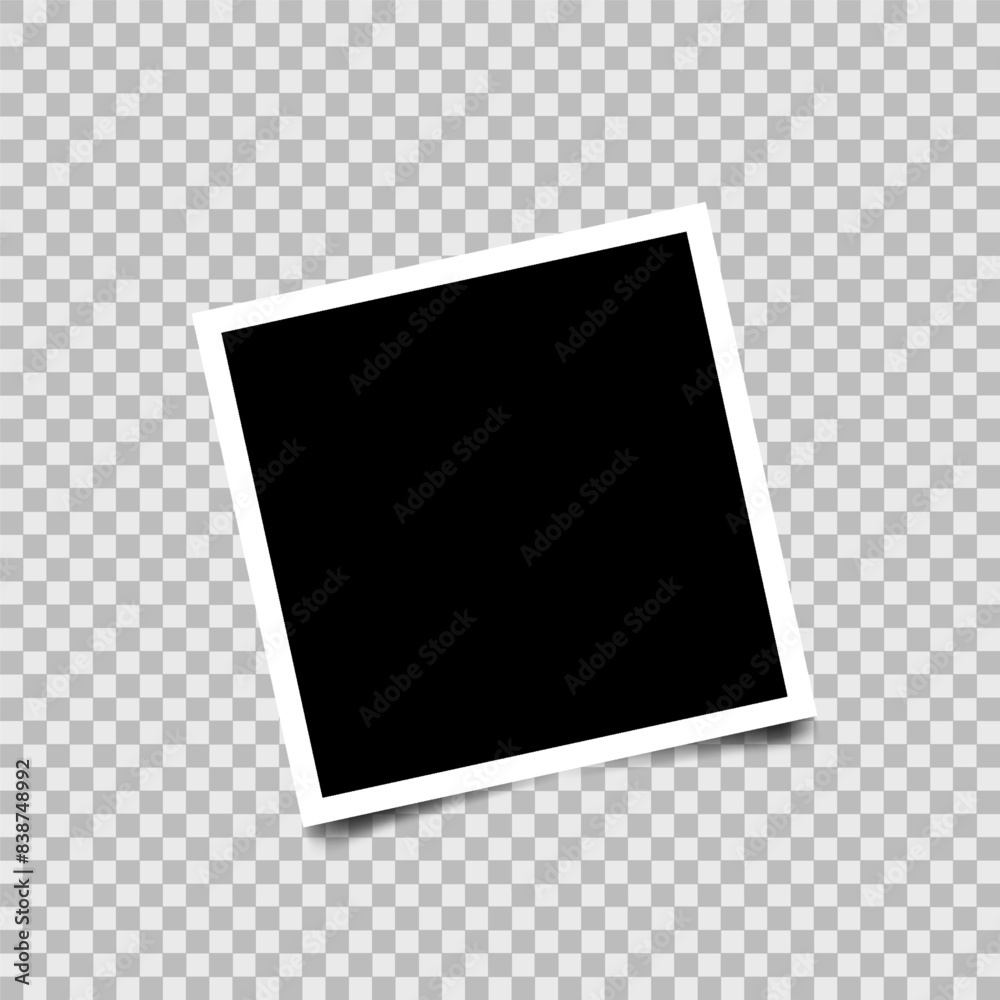 Poster Empty photo frame with shadow isolated on transparent background. Realistic vector mockup. Retro photo frame.