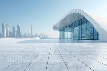 Fototapeta premium Modern buildings by the lake. The modern urban skyline is in the background. 