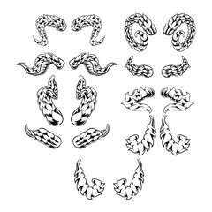 Bundle Line art Devil Horns for graphic resources. Vector eps 10 