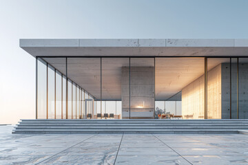 Obraz premium Empty hall of modern architectures，glass show room background. 