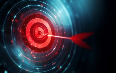 Fototapeta premium visual metaphor of success captured in an abstract target Dark background, where a dart finds its mark at the center.