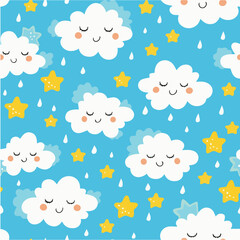 illustration of Sleepy Clouds seamless pattern ,calming pattern with fluffy clouds