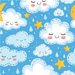 illustration of Sleepy Clouds seamless pattern ,calming pattern with fluffy clouds