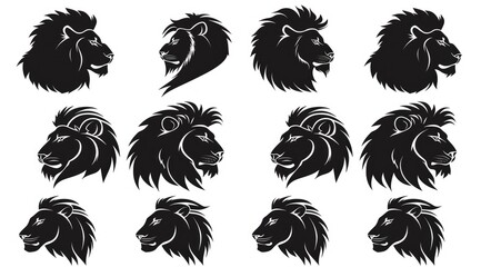 Obraz premium Black and white graphic illustration of symmetrical lion faces displaying majesty and wildness