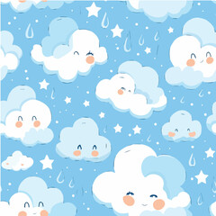 illustration of Sleepy Clouds seamless pattern ,calming pattern with fluffy clouds