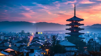 Fototapeta premium Beautiful Kyoto city and temple at twilight, Japan