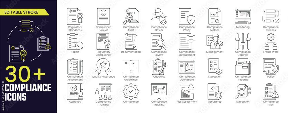 Wall mural compliance stroke icon collections. checklist on the clipboard line icon with checkmarks, checklist,