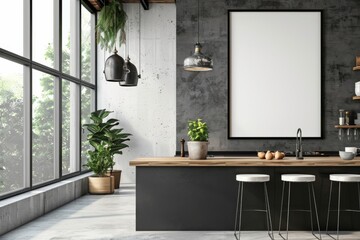 Fototapeta premium Poster mockup in scandinavian kitchen interior created with generative ai