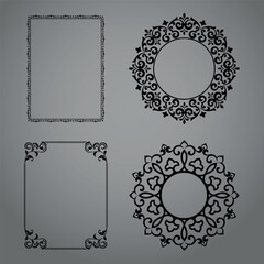 Set of decorative frames Elegant vector element for design in Eastern style, place for text. Floral black and gray borders. Lace illustration for invitations and greeting cards