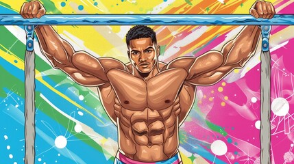 Muscular Man Doing Pull Ups