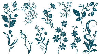 set of floral elements